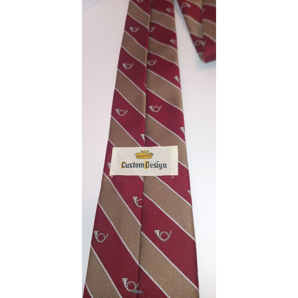 Vintage Mens Tie Custom Design Stripe Posthorn Mailman Music Novelty Academia - Picture 3 of 4